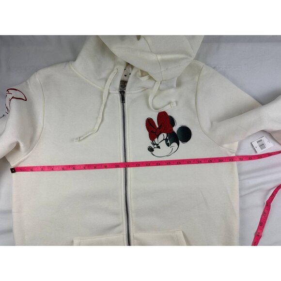Disney Women Sweatshirt Large White Fleece Hoodie Minnie Mouse Embroidered - Picture 10 of 11